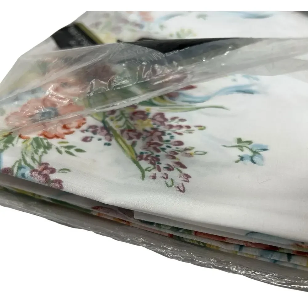 NEW VTG Pequot No Iron Percale Floral Ribbon 90s Cottage Twin Flat Sheet Crafter